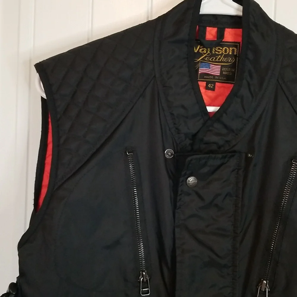 Vanson Black Triple Closure adjustable Quilted Vest Size 42 - Picture 2 of 13